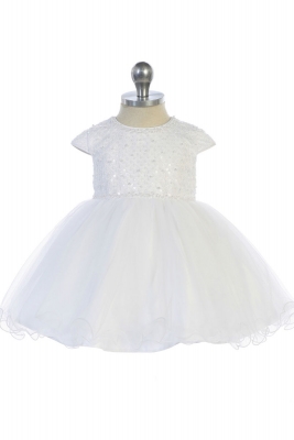 Girls Dress Style 5758s - Short Sleeve Beaded Bodice and Tulle Dress in Choice of Color