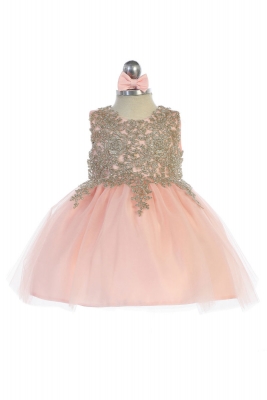 Girls Dress Style 5771s - BLUSH Short Gown with Metallic Embroidery Embellishments