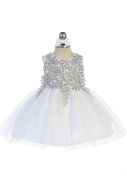 baby girl silver dress Baby Girl Silver Shimmery Princess Birthday Dress
