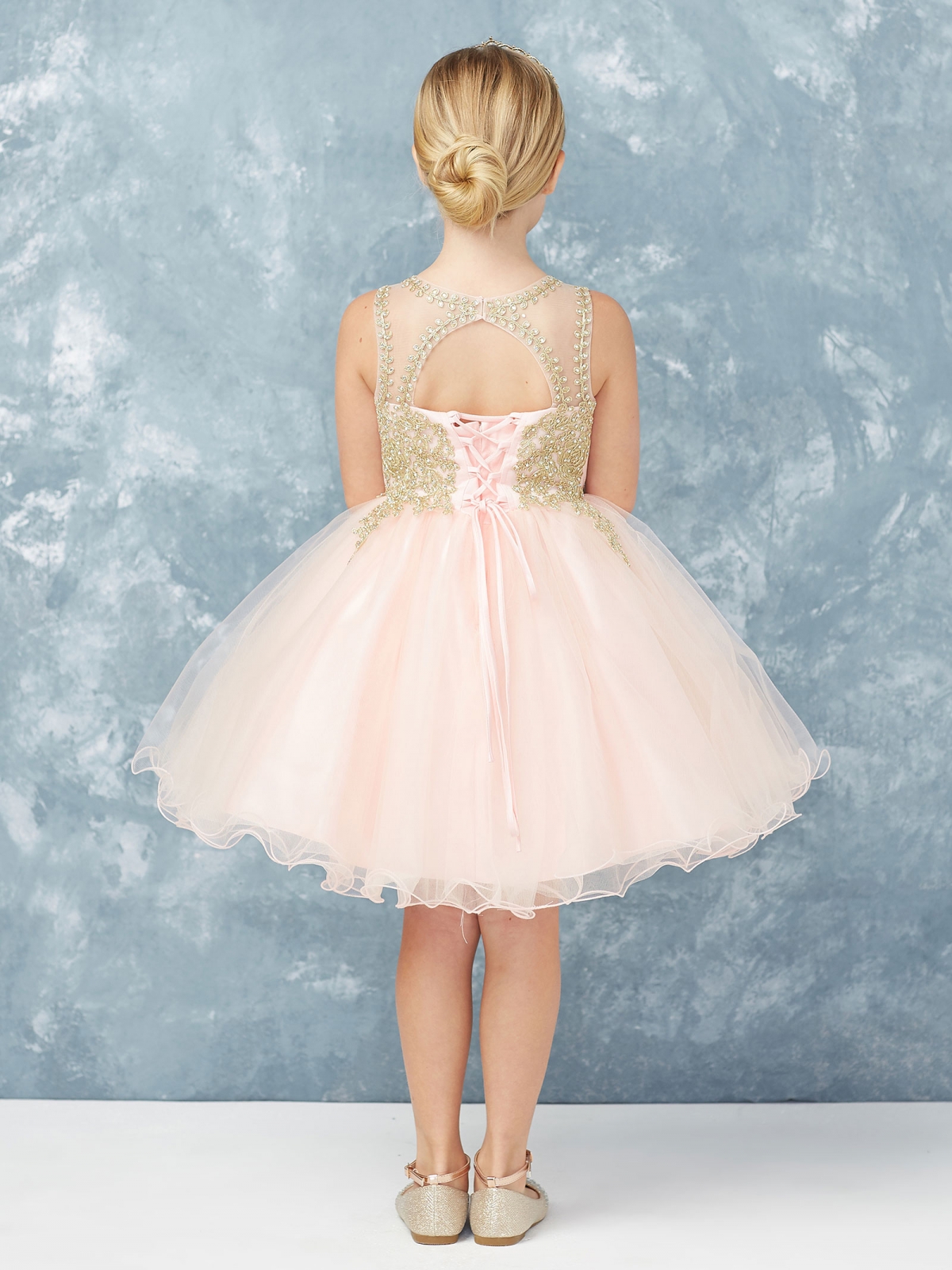 pink and gold dress short Pink Sequin Beaded Detachable Train Short Homecoming Dresses CH0040 US16 / As Pic