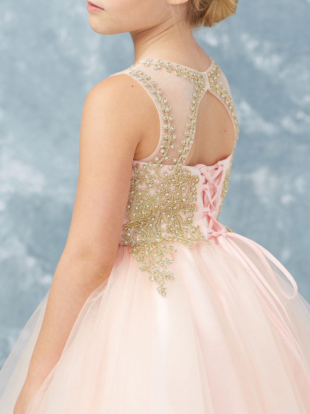 pink dress with gold embroidery Princess Charlotte dress pink – MyBabyByMerry main image 0