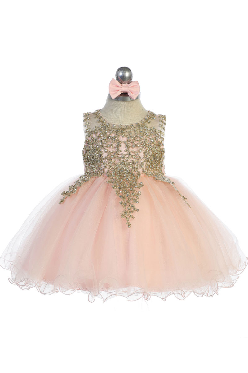 TT_7013BL - Girls Dress Style 7013 - BLUSH PINK Short Gown with Gold  Embroidery Embellishments - Tip Top Kids - Flower Girl Dresses - Flower  Girl Dress For Less