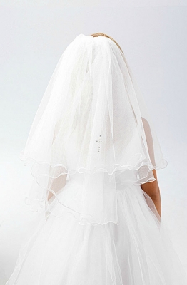 Girls Communion Veil - Style 761- WHITE- Rhinestone Cross Back