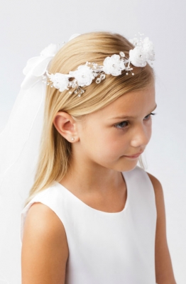 Girls Head Wreath with Veil - Style 779- WHITE only
