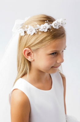 Girls Head Wreath with Veil - Style 781- WHITE only