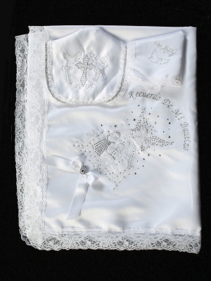 Baptism and Christening Blanket Style ANGELBLANKET- Satin Blanket with Angel