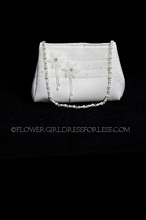 Flower Girl and Communion Purse Style B19- Satin 2 Flower with Pearl Handle