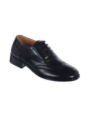 Boys Shoe Style S121-S122- BLACK- Little Boys and Big Boys Wingtip Shoes