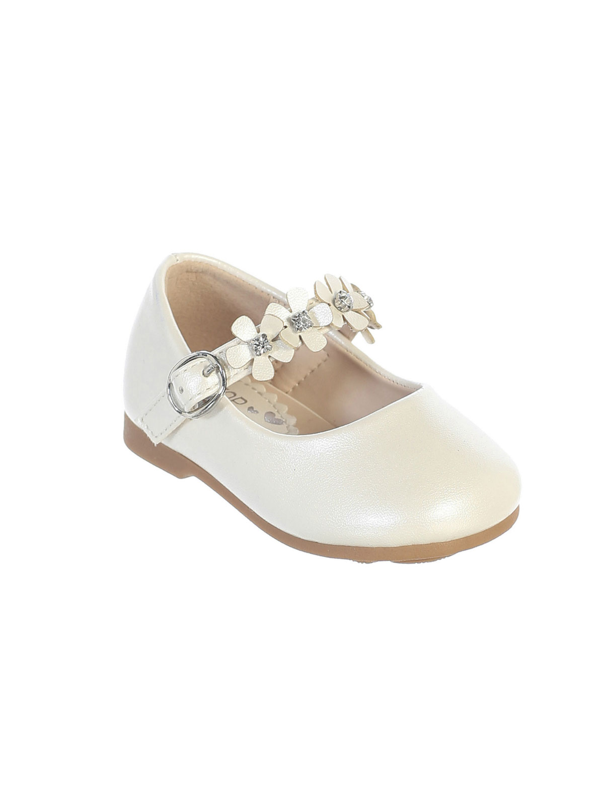 childrens ivory dress shoes TT_S125IV - Girls Shoe Style S125 - IVORY- Girls Infant and Toddler Shoe with Floral Rhinetone Strap - Tip Top Kids - Flower Girl Dresses flower girl shoes heels