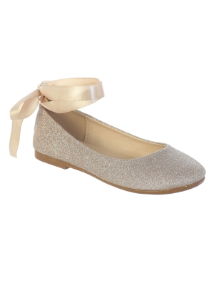 Girls Shoe Style S128 - ROSE GOLD-  Big Girls Shoe Sparkle Lace Up Ballet