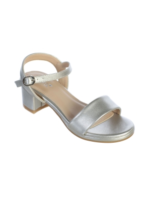 Girls Open Toe Matte Block Heels in Silver