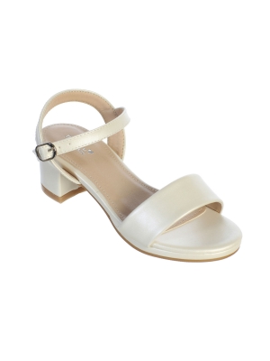 Girls Open Toe Matte Block Heels in Ivory