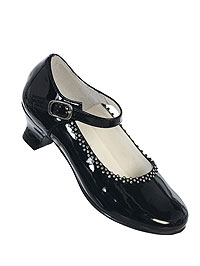 Flower Girl Shoe Style S67 - Soft Patent Shoe with Heel and Rhinestone Detailing in Ivory