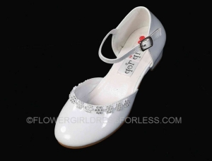 Flower Girl Shoe Style S69 - Soft Patent Shoe with Floral Rhinestone Detailing