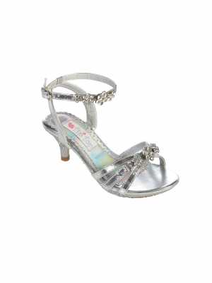 Girls Shoe Style S77 - Strappy Shoe with Rhinestone Detail In Silver