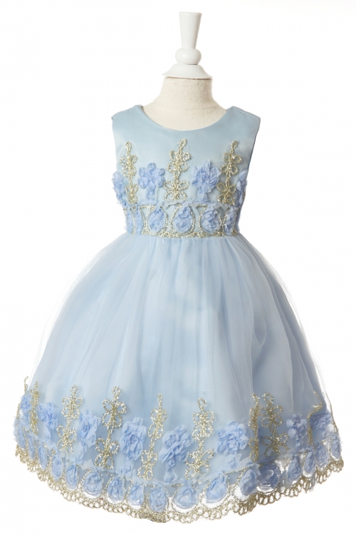 RK_10005SKY - Girls Dress Style 10005 - Gorgeous Sleeveless Infant Dress  with Floral Applique Details - Holiday Dresses - Flower Girl Dresses -  Flower Girl Dress For Less