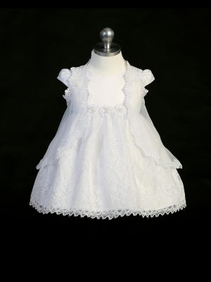 Girls Dress Style 2356 - Fancy Lace Baptism Dress with Puff Sleeves