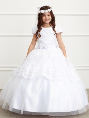 Cap Sleeved Lace Dress with Peplum Skirt