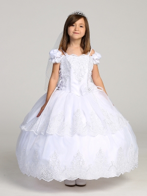 Off Shoulder Satin Bodice with Lace Applique