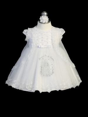 Girls Dress Style 2358 - Beautiful Baptism Dress with Scattered Pearls and Sequins on Lace Bodice