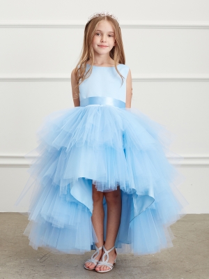 Girls Dress Style 5658 - Satin and Tulle High Low Dress In Sky Blue