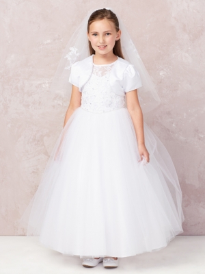 Girls Dress Style 5747 - Embroidered Illusion Neckline Gown in white