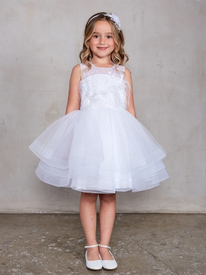White Short Illusion Neckline dress with Horsehair
