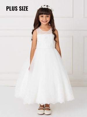 Dress Style 5801 - Illusion Neckline with Scalloped Edging and Lace Hem Dress