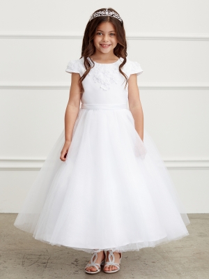 Short Sleeve Dress with 3D Flower on Neckline in Choice of Color