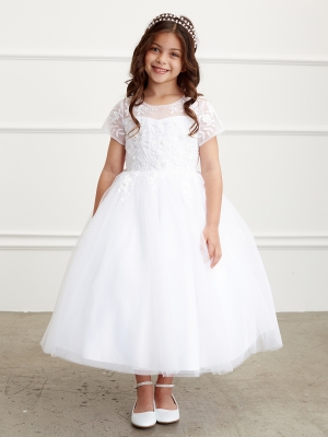 Short Sleeved Floral Lace Applique Dress in Choice of Color