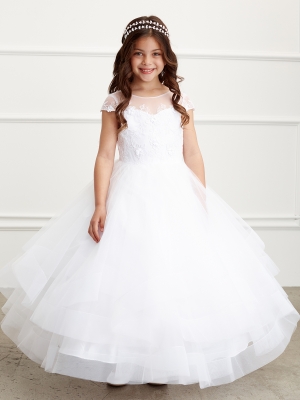 Cap Sleeve Dress with Layered Horse Hair Trim Skirt