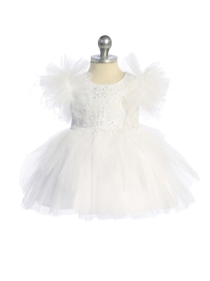 Ruffle Sleeved Dress with Glitter Lace Bodice in Choice of Color