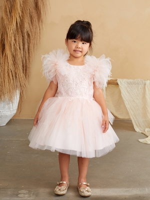 Satin Floral Rose Petals White Tulle Flower Girl Dress Wedding Pageant  Birthday 