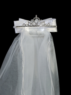 Cross Rhinestone Tiara with Veil - Style 700t