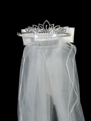 Rhinestone Tiara with Veil - Style 702T