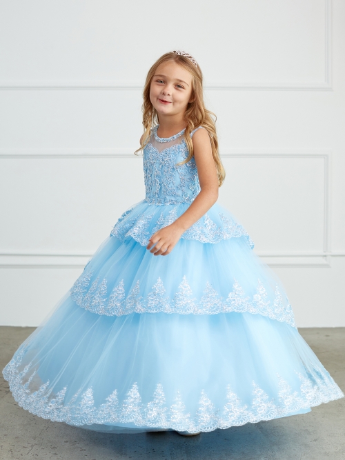 blue dress for baby girl Sparkly Lake Blue Sweetheart Mermaid Sequin Long Pageant Dress with Cape main image 1