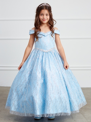 Sky Blue Off Shoulder Glitter Dress with Rhinestone Waist