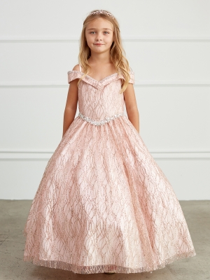 Rose Gold Off Shoulder Glitter Dress with Rhinestone Waist