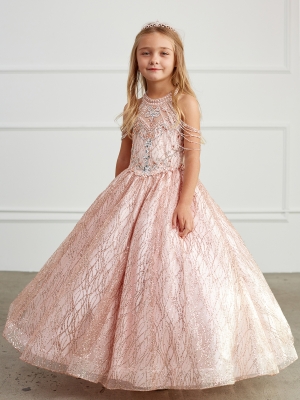 Rose Gold Halter Neck Dress with Dangling Beads