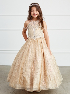 Gold Halter Neck Dress with Dangling Beads