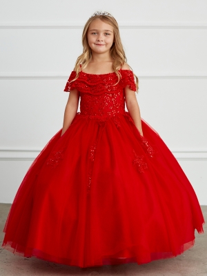 Red Ruffle Bodice Dress with Floral Lace Skirt