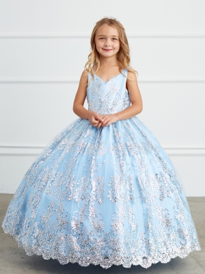 Dusty Blue Glitter Mesh Overlay Ball Gown
