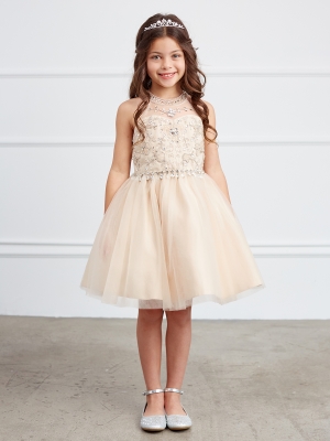 Gold Halter Neck Rhinestone and Beaded Dress