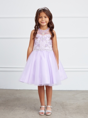 Lilac Halter Neck Rhinestone and Beaded Dress