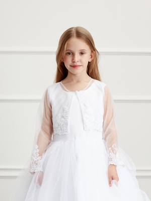 Girls Bolero Style 7913 - Organza Jacket with Embroidered Trim