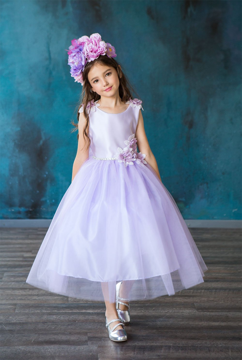 chinese dress ladies Lilac Purple Floral-Print Long Prom Dress A1135 Lilac / 2