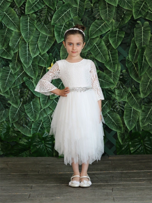 chinese dress ladies Tesa Babe Girls' Ivory Lace Dress – Embroidered Organza, Long Sleeve, 18-24M