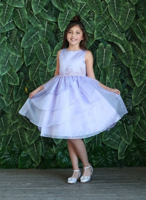Girls Dress Style D763 - LILAC Sleeveless Organza and Beaded Dress