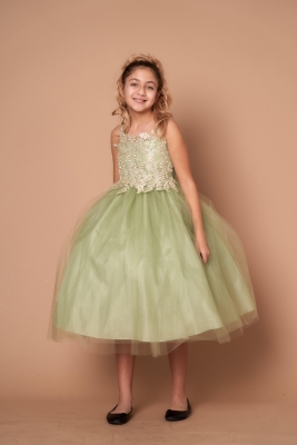 Girls Dress Style D778 - SAGE - Embroidered Bodice with Tulle Skirt