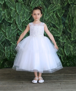 White Dress with Embroidered Bodice and Layered Skirt